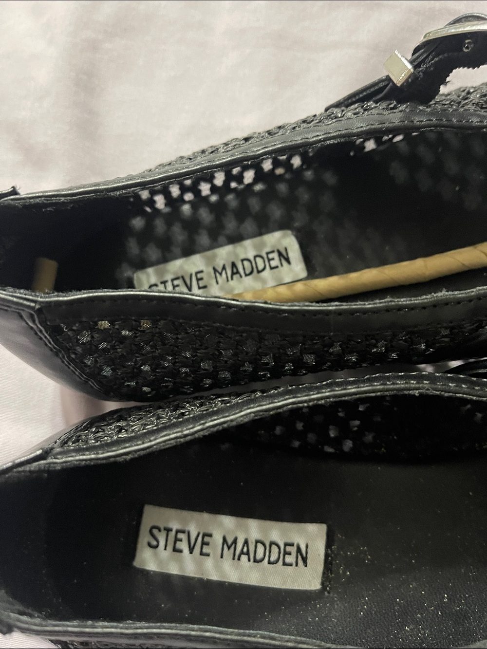 Steve Madden Black Woven Mary Jane Flats with Buckle Strap - Picture 2 of 3